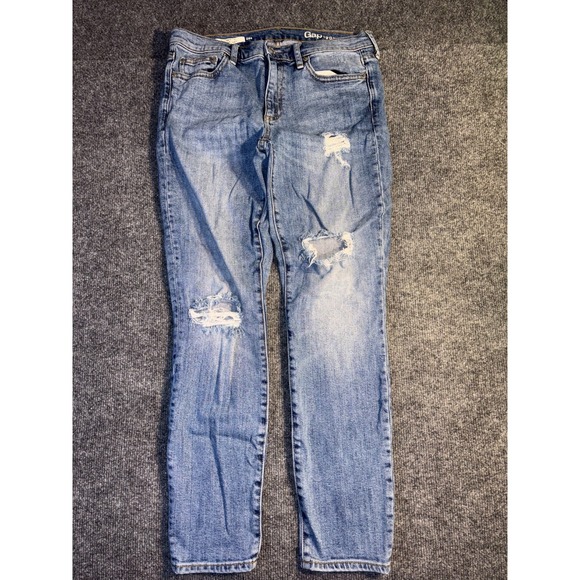 Gap Jeans Womens 28S Blue Denim Faded Distressed Mid Rise True Skinny Outdoor - Picture 2 of 14